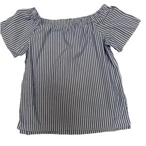 Banana‎ Republic Size M Blue and White Pin Stripe Peasant Style Short Sleeve